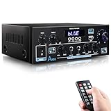 WOOPKER AK55 HiFi-Verstärker mit Bluetooth 70W x2 Mini Verstärker Heimkino Stereo Verstärker av Receiver Höhen und Bässe mit USB/RCA/MIC/FM