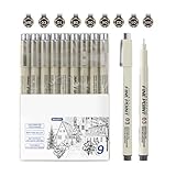 DoocliB Fineliner pigment liner,Set Mit 9 Linienbreiten, Pigmenttinte,Farbecht, Lichtbeständig,Filzstiften Für Künstler,Wasserfest Tuschestift Zum Illustrationen,Skizzieren,Technisches Zeichnen