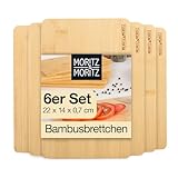 Moritz & Moritz Frühstücksbrettchen Bambus - 6er Schneidebrett Holz Set, natürlich antibakteriell, robust & messerschonend - Vielseitig als Holzbrett Küche, Brotzeitbrett, Servierbrett & cutting board