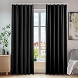 Deconovo Gardinen Blickdicht Thermovorhang Lärmschutzvorhang mit Kräuselband, 200x140 cm(HöhexBreite), Schwarz, 2er Set