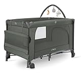 MoMi Kinder- und Baby-Reisebett-Set BELOVE PLUS 2-in-1, faltbar, 2 Schlafebenen für Babys bis 9 kg und Kinder bis 15 kg mit Kindermatratze, Spielbügel, Wickelauflage und Tragetasche