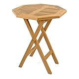 Divero klappbarer Gartentisch aus Teak Holz, behandelt – wetterfest – Ø 60 cm – Farbe: Natur-Braun