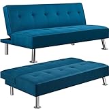 Yaheetech Klappsofa mit Schlaffunktion | 3-Sitzer Sofa Couch Gästebett Klappbett | Schlafsofa Sofabett | Bezug aus Polyester | 350kg belastbar Blau