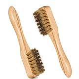 Kombi - Set 2 Bürsten Reinigung Schuhe und Wildleder mit Messingborsten und Holzgriff