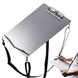 Metall-Klemmbrett, A4 Aluminium-Klemmbrett mit 154 cm verstellbarem Schultergurt, Edelstahl Must-Haves-Skizzenbrett, Silber Zeichenklemmbrett für Künstler, Architekten und Ingenieure