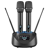 TONOR Wiederaufladbares Kabelloses Mikrofon, Metall-Dual-UHF-Karaoke Bluetooth Mikrofonsystem, UHF-Reichweite 80 m, für Partys zu Hause, Kirche, DJs und Hochzeiten, Dunkelgrau