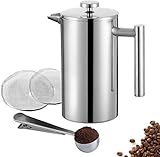 MeelioCafe Kaffeepresse French Press Edelstahl 0,35 Liter (2 Tassen), French Press Thermo, Kaffeepresse Klein 350ml, Kaffeebereiter doppelwandig isoliert, C0ffee Press