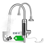MAXXMEE Elektrische Edelstahl Armatur plus integrierter Durchlauferhitzer | Wasserhahn mit Heizspirale & LED Temperaturanzeige | 2 wechselbare Wasserhähne | über 60 °C warmes Wasser ohne Vorheizen