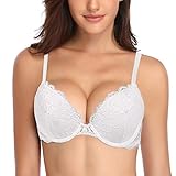 Deyllo Damen Push Up BH mit Blumen Spitze Behalen Bügel BH Gepolstert Elegant(Weiß,85B)