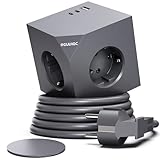PD20W Steckdosenwürfel mit USB C, 3 Fach Mehrfachsteckdose Würfel mit Magnetpad, 6 in 1 Steckdosenleiste Wandsteckdose Steckdosenadapter mit 1,5M Verlängerungskabel für Büro, zu Hause, Grau