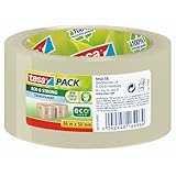 tesapack Eco & Strong - Umweltschonendes Paketband aus 100% recyceltem Kunststoff, UV- und alterungsbeständig - Transparent - 66 m x 50 mm