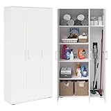 Bellamio Apol Mehrzweckschrank Weiß – Besenschrank 90 cm breit mit Stauraum – Putzschrank mit Staubsaugerfach – Vorratsschrank Küche - Aktenschrank aus Holz - Flurschrank – Aufbewahrungsschrank