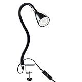 B.K.Licht - Schreibtischlampe mit Kabelschalter, dimmbar in Stufen, schwenkbar, Tischlampe, Klemmleuchte, Tischleuchte, Bürolampe, Leselampe, Leselicht, Klemmlampe, 60x5,5 cm, Schwarz
