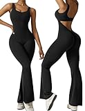 Vertvie Damen Jumpsuit Flared Eng Scrunch Butt Bodysuit Lang Yoga Ärmellos Overall Sport Rückenfrei Einteiler Bootcut Onepiece Ganzkörperanzug Sexy Playsuits Gym Workout Bodycon,Schwarz,XS