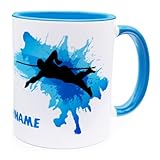 Schwimmen Sport Tasse mit Namen Becher personalisiert Geschenk Zubehör Ausrüstung Deko Equipment Trainer Leistungs Schwimmer Schwimmerin Artikel Mann Frau Kind Erwachsene Jugend Keramik 330ml