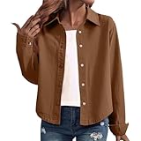 Damen Retro Jeansjacke Mode Herbst Cropped Tops Lose Vielseitige Langarm Shirt Jacke Top Arbeit Casual Outfits für Frauen, khaki, 3XL