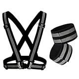 YSDINK Warnweste Reflektierende Sicherheitsweste + 2 STK Reflektor Armband für Joggen Fahrrad Motorrad - Hohe Sichtbarkeit und einstellbare Einsätze für Erwachsene und Kinder (Schwarz)
