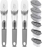 Befüllbare Spülbürste, 3 Stück Spülbürste Mit Spülmittelspender Küchenbürste Für Topf, Pfanne, Spüle Reinigung Multifunktionale Geschirrbürste mit 6 Ersat Köpfe Spülbürsten mit Stiel