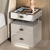 GUQASDV LED Smart Nachttisch mit Ladestation, moderner Intelligenter Nachttisch mit Fingerabdruckschloss, großer Nachttisch for Schlafzimmer und Wohnzimmer(Gray)