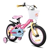 STITCH Macaron 18 Zoll Kinderfahrrad für 4-7 jährige Mädchen & Jungen, Mädchenfahrrad mit Korb & Stützrädern,Rosa