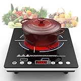 VBGK Glaskeramikkochfeld,220V 2000W Tragbar Glaskeramik Kochfeld Elektroherd, Einzelbrenner Elektrokochfeld LED-Touch-Steuerung, 10 Leistungsstufen, Kindersicherung und Timer, Überhitzungsschutz
