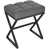 YMYNY Schminkhocker, Fußhocker, Leinen Sitzhocker, Make-up Dressing Hocker mit X-förmigen Metallbeinen, für Eitelkeit, Wohnzimmer, Schlafzimmer, Eingang, Flure 40×30×46CM Dunkelgrau HBD033G