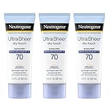 Neutrogena, Ultra-Sheer-Dry-Touch-Sonnenschutzlotion, mit breitem Spektrum LSF 70, 88 ml, 3 Stück -