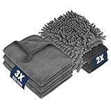 flintronic Autopflege Set 5 Stück, mit 3 Trockentuch & 2 Waschhandschuh Auto, 600GSM Mikrofasertücher Auto, Poliertücher Trokentuch für Polieren Trocknen, Extra Saugstark Weich 40x30cm