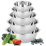 GBACHOOSE 5er-Set Edelstahl Schüssel, Rührschüssel 0.58L/0.9L/1.6L/2.05L/2.6L, Metallschüssel, Salatschüssel mit Skala, Rührschüssel Servierschüssel Stapelbar