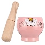 Homoyoyo Manuelle Keramik Knoblauchmühle mit Holzstößel Robuster Gewürzstampfer Ergonomisch Tragbar für Küche und Gewürzgewinnung