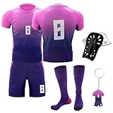 Kogmaworn Fußballtrikot für Kinder, Nr.8 Fußball Trikot Sets für Kinder, Herren Jungen Fussball Jersey Football Trikots Set mit Knieschützer und Schlüsselanhänger, Fußball Trikot Sets (24)
