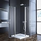 Goezes Eckeinstieg Duschkabine 90x90cm Duschabtrennung mit Pendeltüren, Eckeinstieg Dusche aus 6mm NANO-Beschichtung ESG Glas, Duschwand Scharniertür Duschkabine Höhe 185cm