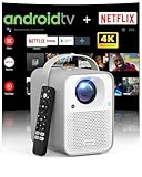 【Auto Focus】 ETOE Seal Android TV 11.0 Beamer, 4K Unterstützter Mini-Projektor, Videoprojektor mit ESPN, Prime Video, YouTube, 5G Wi-Fi & Bluetooth, Kompatibel mit iOS/Android/Windows/USB/HDMI