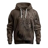 3D-bedruckter Kapuzenpullover mit Löwen-Motiv, 2025, Herren, Ochsenmuster, Winter, langärmelig, warm, Sweatshirt, lässig, Urlaub, Freizeit, Wochenende, Pullover, modisches Kapuzen-Sweatshirt, braun, M