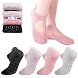 Halinuia 4 Paar rutschfeste Socken für Damen, rutschfeste Pilates-Socken mit Grip Punkten, kurze Socken für Damen, elastische Sportsocken, für Übungen, Sport, Yoga, Pilates, Ballett, Tanz, Fitness,