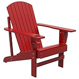 Outsunny Adirondack-Gartenstuhl mit Becherhalter Gartenliege Balkonstuhl Massivholz Rot 72 x 94 x 93 cm