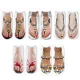 DAZZLUXE 5 Paar Bedruckte Flip-Flop-Socken, Lustige 3D-Muster Mit Nail-Art-Druck für Frauen