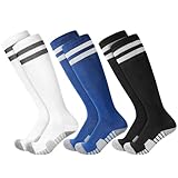 3 Paar Kinder Fußball Stutzen Fußballsocken 33-37 Fußball Fussball Socken Sportsocken Trainingssocken für Jungen Mädchen von 5-12 Jahren (DE/NL/SE/PL, Numerisch, 33, 37, Regular, Schwarz Weiß Blau)