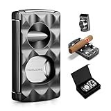 CLZOONG 4-in-1 Zigarrenschneider Edelstahl Doppelte Klinge Guillotine, V-Cutter, Zigarren Punch, Zigarren-Accessoires mit Diamantmuster Finish (schwarz)