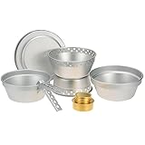 Portable Camping-Kochgeschirr-Set mit Alkoholkocher Kocheruntergestell Topf Pfanne und Greifwerkzeug - Kochset für Backpacking Wandern Picknick BBQ