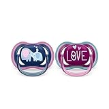 Philips AVENT ultra air Schnuller - 2er Pack, BPA-freier, atmungsaktiver Schnuller für Babys ab 18 Monaten, inklusive Transport- und Sterilisationsbox, Elefanten/Love (Modell SCF349/22)