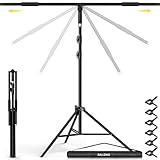 RaLeno T-Form Hintergrund Ständer 2,6 x 2 m, Integriertes Verstellbarer Tragbares Stativ-Set, Keine Montage Erforderlich mit 6 Federklemmen, Tragetasche für Partydekoration, Studiofotografie