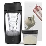 Elektrischer Shaker mit Pulverfach 650ML, 7000 RPM, Shaker Proteinshake USB Wiederaufladbar, Protein Mixer Shaker für Proteinshake und Milch Shake, Elektrischer Eiweiß Shaker (Schwarz)