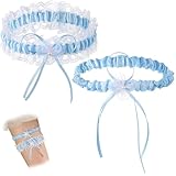 GGUFAY Strumpfband Blau Hochzeit, Braut Geschenk, Hochzeit Braut Strumpfband Lace Flower, Bridal Strumpf Blumenornament, Blaues Strumpfband Hochzeit für Partys, Verlobungen, Brautpartys (C)