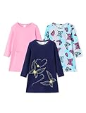 PATPAT Mädchen Nachtkleider 3er-Pack Langarm Pyjamas für Mädchen Nachthemd Einhorn Design Prinzessin Nachthemden mit Niedlichen Prints, Dunkelblau, 7-8 Jahre, 122-128