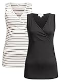 Herzmutter Stilltop-Umstandstop - 2er-Set - Oberteil für Schwangerschaft - mit Stillfunktion - 6700 (M, Schwarz|Gestreift)