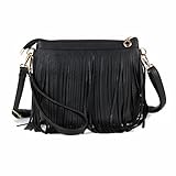 Fecialy Umhängetaschen aus Leder mit Fransen für Damen, Umhängetasche, Messenger-Taschen mit Handschlaufen,Schwarz