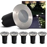 SSC-LUXon 6er Set Bodeneinbaustrahler KALPA silber 230V IP67 regenfest, trittfest & oxidationsbeständig - Hervorragend für Einfahrten, Veranden & Gärten