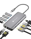 NOVOO USB C Hub 11-in-1 Docking Station mit Dual HDMI 4K@60Hz, VGA, USB, PD 100W, RJ45 LAN, Kartenleser SD/Micro SD Dockingstation für Macbook Pro Air