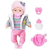 dollbie 12 Zoll Babypuppe - 12' lebhafte Babypuppe mit 3-teiligen Outfits, 4 Zubehör & Fütterungsset - Realistische rosige Wangen & Blaue Augen, für Kinder